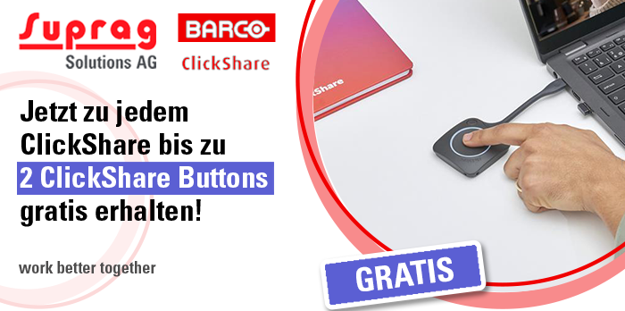Barco ClickShare Aktion, bis zu 2 ClickShare gratis! Barco ClickShare Aktion, bis zu 2 ClickShare gratis!