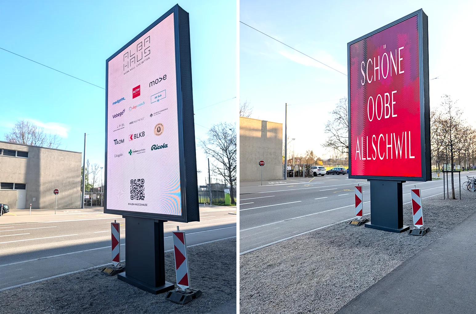 Aufbau der Alba Haus Informations-LED-Stele im Betrieb.