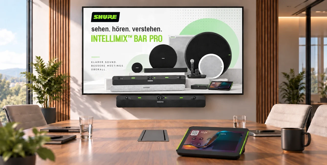 Die Shure IntelliMix Bar Pro für Microsoft Teams Rooms