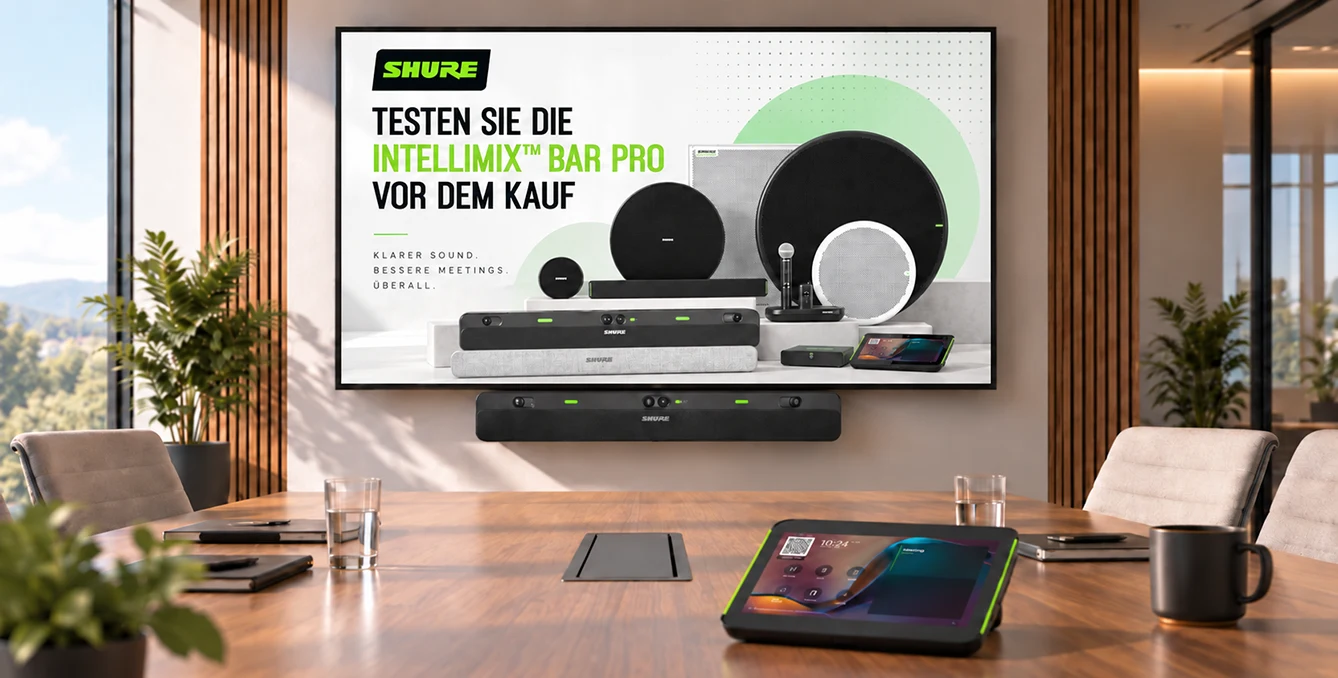 Die Shure IntelliMix Bar Pro für Microsoft Teams Rooms Die Shure IntelliMix Bar Pro für Microsoft Teams Rooms